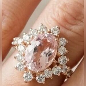 8ct KUNZITE  14k Rose Gold Electroplated  on 925 Silver Ring white Sapphire